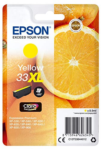 Epson Claria Premium 33 - Cartucho de tinta amarillo XL 8,9 ml válido para los modelos Expression Premium XP-530, XP-540, XP-630, XP-830, XP-900 y otros, gelb