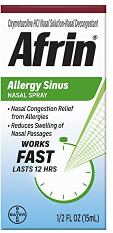 Afrin Allergy Sinus Nasal Spray - Fast and Powerful Nasal Decongestion From Allergies, For Adults and Children 6 Years and Older, 0.50 Fl Oz (Pack of 1)