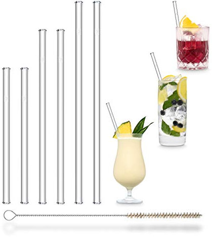 HALM Glas Strohhalme Wiederverwendbar Trinkhalm - 6 Stück, 3 Größen - Glastrinkhalme + plastikfreie Reinigungsbürste - Spülmaschinenfest - Nachhaltig Glastrinkhalme Glasstrohhalme - Cocktail Smoothie