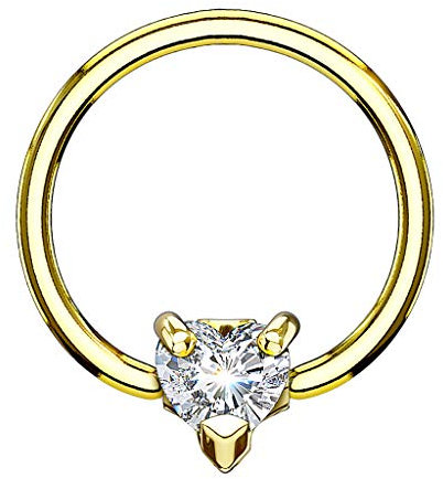 Piercingfaktor BCR Piercing Klemmring Ring mit Kristall Herz Klemm Kugel Septum Nasen Lippen Helix Ohr Tragus Gold 1,6mm x 12mm x 5mm