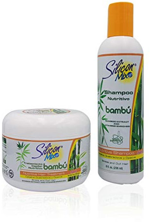 Juego Silicon Mix Bambú, tratamiento capilar y champú nutritivo de 8 oz – Tratamiento capilar de 225g, Champú de 236ml – Para Cabello Seco, Quebradizo y Opacos