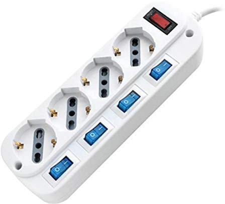 Multipresa con Cavo 1,5mt 4 Prese 10/16A Bipasso + Shuko a 45° Interruttore Generico e 4 Singoli Spina 16A