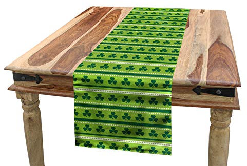 ABAKUHAUS Grün Tischläufer, Traditionelle irische Kleeblätter, Esszimmer Küche Rechteckiger Dekorativer Tischläufer, 40 x 180 cm, Lindgrün Dunkelgrün