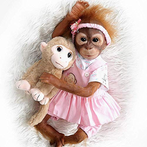 ZIYIUI Reborn Baby AFFE Puppe 21 Zoll 52 cm Reborn Puppe mit Tuch Körper Lebensechte Babypuppe Realistische AFFE Puppe mit Kuscheltier