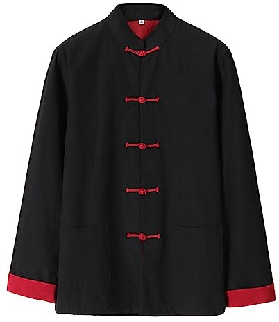 ZooBoo Mens Martial Arts Kung Fu Jacket Tang Suit (Black+Red, XXL)