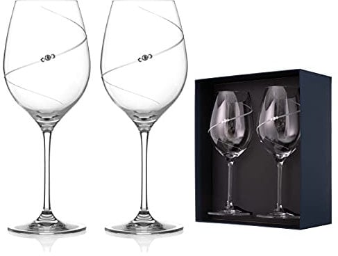 DIAMANTE Swarovski Red Wine Glasses Pair - 'Silhouette' Design Embellished with Swarovski Crystals - Set of 2
