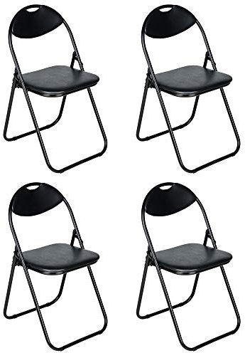 Nyxi Set of 4 X Folding Chair Padded, Paris Faux Leather, Chair Home Office Dining (4 X Chairs, Black)