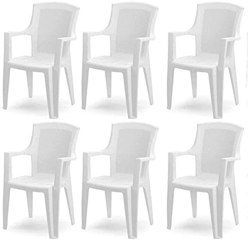 Tomaino - Set aus stapelbaren Gartenstühlen, Rattan-Effekt, Stühle für den Außenbereich aus Kunststoff - 6 Stück (Weiß)
