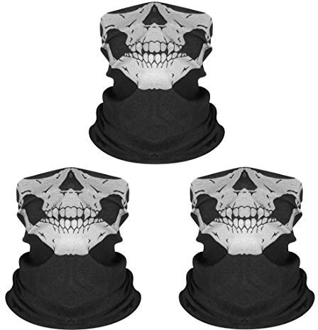 Kim Johanson Multifunktionstuch | Maske | Schlauchtuch | Sturmmaske | Bandana | Totenkopf Halstuch | Skelettmaske für Motorrad Fahrrad Ski Paintball Wandern Skull Waschbar (3 Stück)