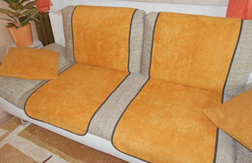 Holzdrehteile Sofaläufer Sesselläufer Überwurf Sesselschoner Läufer 47 x 170 Schurwolloptik (Ocker)