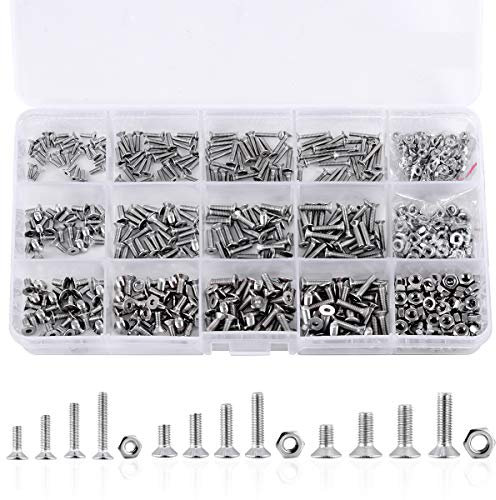 Loscrew M2 M2,5 M3 (insgesamt 660 Stück) Innensechskantschrauben mit Flachkopf, DIN7991 304 Edelstahl, Sechskantschrauben, 12 verschiedene Größen, Senkschrauben, Muttern und Bolzen, Sortiment-Set