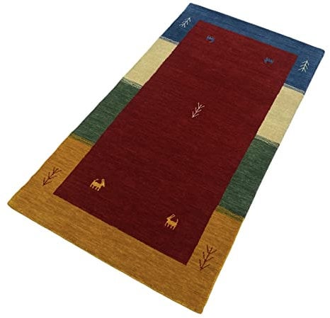 WAWA TEPPICH Handgefertigter orientalischer Gabbeh Teppich aus 100% Wolle Loom Handgewebte Rot 90X160 cm