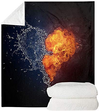 UOIMAG Wasserfeuer-Herz-Decken, Flanell-Fleece-Decken, weiche Bettüberwürfe Decken für Sofa, Couch, Stuhl (150 x 200 cm)