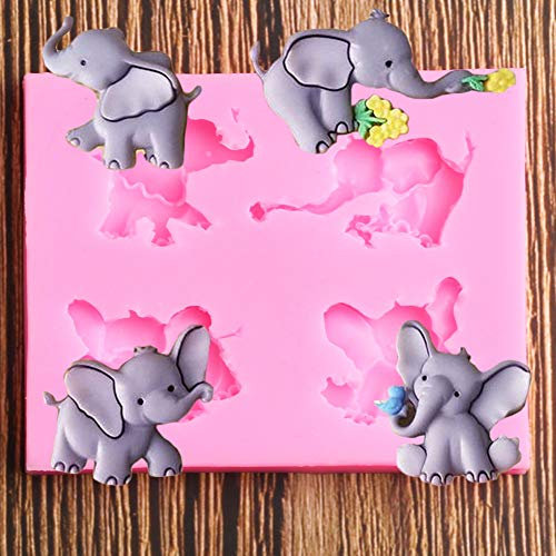 JLZK Molde De Silicona De Elefante Bebé Fiesta De Cumpleaños DIY Herramientas De Decoración De Pasteles Flor Fondant Chocolate Caramelo Molde Moldes De Arcilla Polimérica