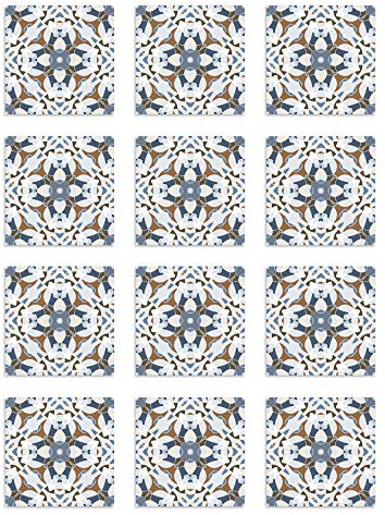 Panorama Azulejos Adhesivos Cocina Baño Pack de 24 Baldosas de 20x20 cm Baldosa Modelo Oriental Azul - Revestimiento de Paredes - Cenefas Adhesivas