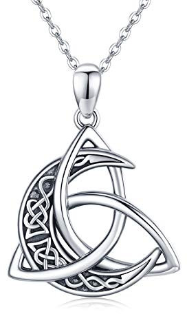 Midir&Etain Keltische Kette 925 Sterling Silber Keltische Mond Anhänger Halskette Keltischer Knoten Schmuck Geschenke für Damen Frauen Mädchen Männer