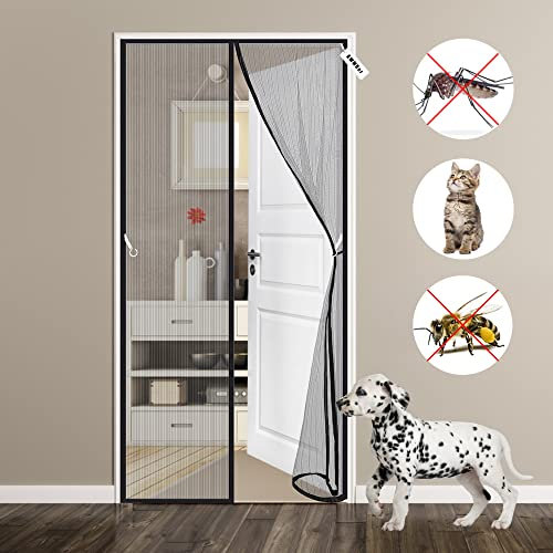 Zanzariera Magnetica 115 x 270 cm Universale Personalizzabile, Ideale per Anti Zanzare, Mosche e Insetti, Kit Zanzariera con Strisce Magnetiche Nero
