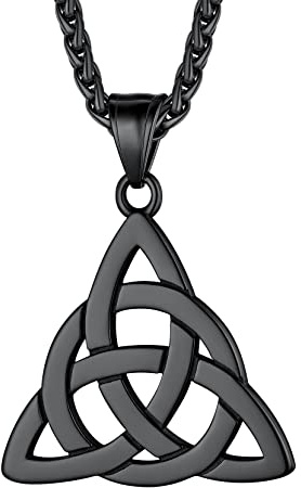 Richsteel Schwarz Trinity Knot Halskette, Retro Keltischer Knot Anhägner, Trinity Knot Anhänger Kette für Damen Herren