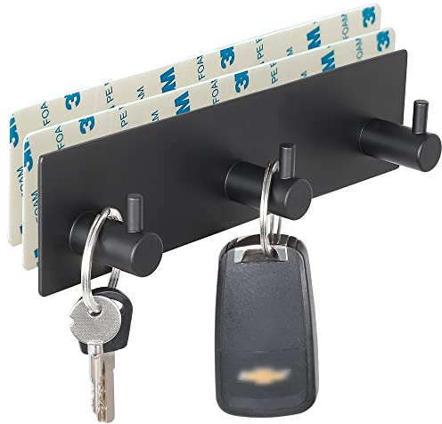 VIRFIN Key Holder for Wall with 2 Self-Adhesive Tapes, No Damage Key Holder Rack for Wall with 3 Key Hooks for Entryway, Door, Bathroom, Kitchen(Black)
