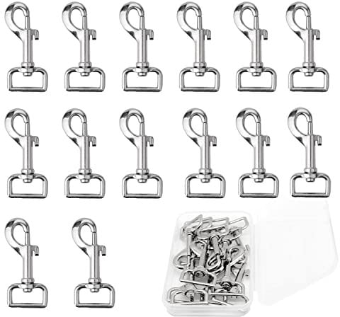 Moschettoni Girevoli Con Gancio 14 pezzi Moschettone Girevole robusti con 360 ° testa girevole Lega di Zinco per il collare del cane Corda Portachiavi 65mm, Argento