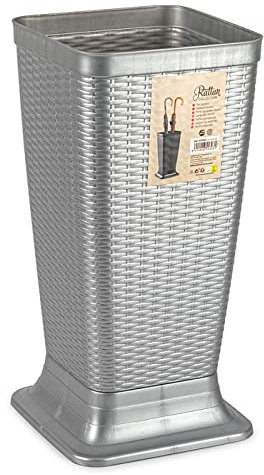 Acan Tradineur - Paragüero de plástico - Modelo Rattan - Soporte para Paraguas Cuadrado para Entrada de oficinas, Negocios, hogar - 51,5 x 26 x 26 cm - Color Plata