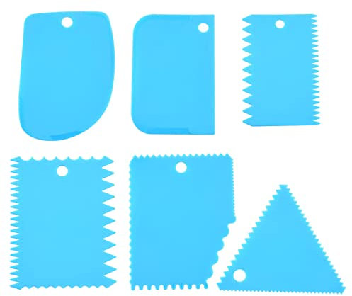 Schaber-Set, 6er-Set Kunststoff-Teigschaber, Teigkarten, Sahneschaber, Verschiedene Formen, Leicht Zu Reinigen, Mehrzweck-KüChenwerkzeug FüR Kuchen, GebäCk, Zuckerguss, Schokoladenherstellung (Blau)