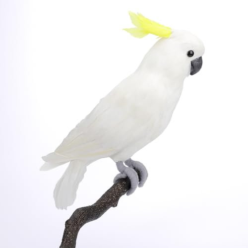Deko Kakadu 40 cm weißgelb mit echtem Federkleid Deko-Papagei Vogeldekoration Tropical-Party Dekoration