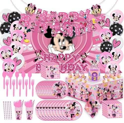 128 PCS Minny Mouse Partygeschirr Geburtstagsdeko Kit, Micky und Minny Maus Party Geschirr Deko, Thema Geburtstagsparty Geschirr, Geburtstag Partyzubehör Set für Mädchen Junge kindergeburtstag.