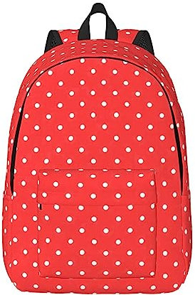 PIXOLE Rucksack aus Segeltuch für Herren und Damen, mit roten und weißen Punkten, Laptop-Rucksack, strapazierfähiger Rucksack, Reise-Outdoor-Rucksack, Rote und weiße Punkte, Small