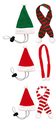 Hundemütze Hühnerschal elastische Weihnachtsmütze + Tier Tier 3 Stück Set Lock Schal Warmer Hund Wintermantel (Red,Green, One Size)