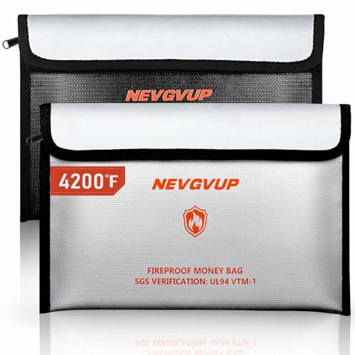 Feuerfeste Geldtasche für Bargeld, wärmeisoliert, 24,9 x 16,5 cm, feuerfeste Dokumententasche mit wasserdichtem Reißverschluss, kleines feuerfestes Taschenset mit reflektierendem Streifen und