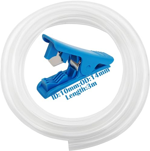 CESFONJER Tuyau PVC Transparent, Flexible Épaissi 10mm ID×14mm OD, Tube Antigel avec 1 Coupe-Tube (3 mètres)