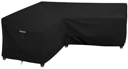 Dokon Copertura per Mobili da Giardino a Forma di L Impermeabile, Tessuto Oxford 420D, Antivento, Anti-UV Copertura Divano Esterno a Forma di L con Prese d'Aria (255x255x87x80cm) - Nero