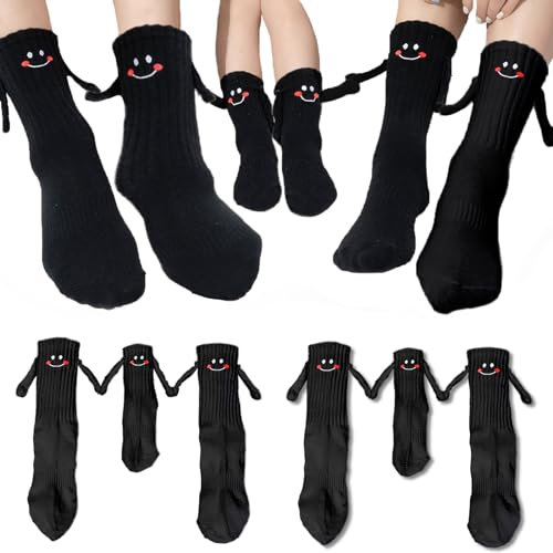 RYMAUP®3 Paare Einzigartige Magnetische Socken Geeignet Elterngeschenke,Freundschaftssocken für Frauen, Männer, Partner, Kinder Geschenkidee,Schwarz