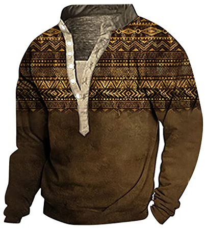 Generisch Funktionsshirt Herren, Langarmshirt Longsleeve V-Ausschnitt Henley T Shirt Moderner Männer MTB Hose Herren Lang Long Sleeve Shirt Men Ski Unterwäsche Man Pullover Set Shirt (L, Brown)