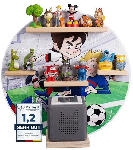 bunnyboo Toniebox Regal - für Toniebox und Figuren - ausreichend Platz für bis zu 20 Tonie Figuren und geprüfte Qualität - Tonie Magnetisch - Tonie Junge Fußball