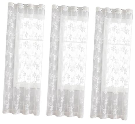 Cabilock 3St Mesh-Vorhänge lichtvorhang lichtergardine vorhangstoff Fensterdekoration für Küche Leichte Vorhänge zu Hause Fensterabschirmung Fertiger Vorhang schmücken Polyester Weiß