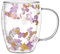 GeeWaa Tasse à café isolée créative avec anse et cuillère Tasse en verre à double paroi avec fleur séchée pour boissons chaudes et froides, thé, cappuccino, latte, expresso, jus de café 350 ml (fleur