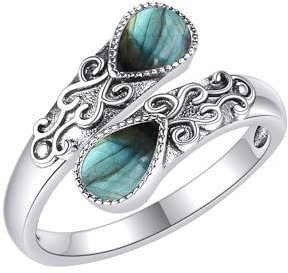 Labradorit Ring Sterling Silber Regenbogen Einstellbar Bandringe Viktorianisch Schmuck Geschenke für Damen