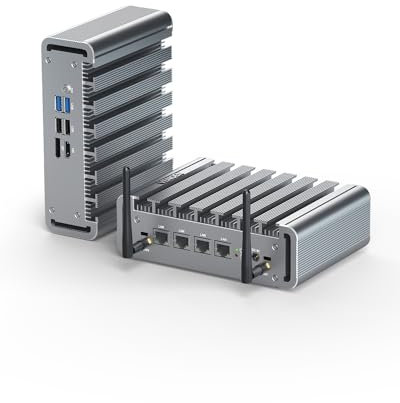 VENOEN Firewall Micro Appliance 2.5Gbe Mini PC N100, VPN Router PC 8G DDR5 RAM 128G SSD, Fanless Mini PC Network Security Server, HD, DP, 4 x i225 NICs, Wifi, SIM-slot, Win 11/Firewall Software