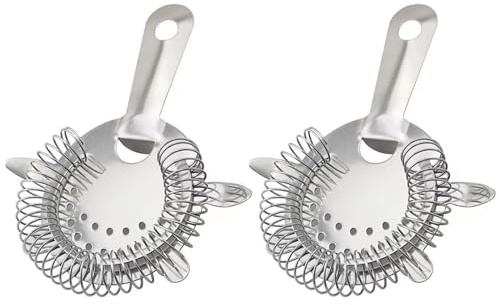 2Pcs Non-Toxic Safe Cocktail Filtering Tool Rust-Proof Stainless Steel Cocktail Ergonomic Handle Finish Drink Strainer for Shakers Mixing Glasses