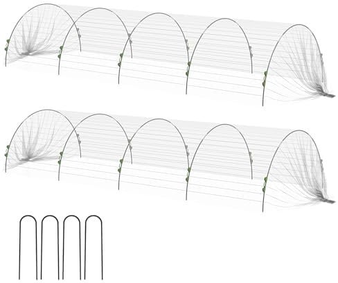 Outsunny Cerchi da Giardino per Serra, Archi per Serra Tunnel Orto con Copertura a Rete, Archetti Flessibili e Clip di Fissaggio, 200x80x41 cm, Bianco