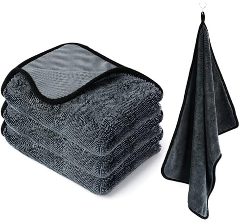 CHEPULA Trockentuch Dusche 3 Stück, 40x60cm Fast Dry Trockentuch, Extra Saugfähiges Streifenfrei Mikrofasertücher Auto, Weicher Duschkabinen Tuch für Bad, Badezimmer, Küche, Haushalt, Dunkelgrau