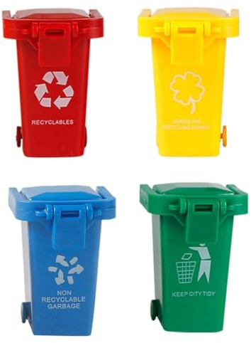 Wensmy 4pcs Miniature Garbage Cans Kids Trash Can Toy for Garbage Classification, Desktop Tiny Trash Bin, Pencil Cup Dustbin Mini for Kids