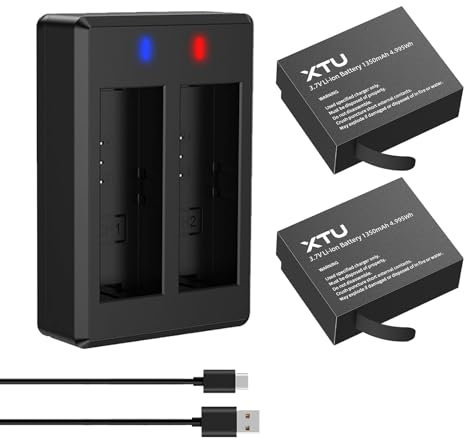 XTU S6 2 x 1350 mAh Batterie + Cavo USB + Pad di Ricarica con Doppia Porta di Ricarica per S6 Action Cam