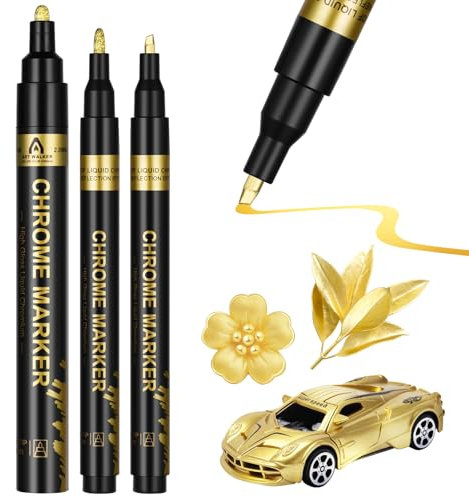 AUAUY Metallic Chrom Marker, 3 Stück Spiegel Acryl Farbstifte, 3 Spitzengrößen, Metallic Marker, Reflektierend Glänzend Permanenter Kunst Flüssig Chrom Stift für Reparatur Modellmalerei Harzmalerei