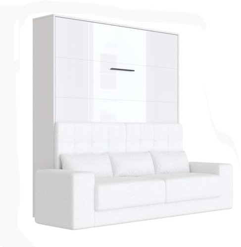 SMARTBett Schrankbett M1180x200Weiss/Weiss Hochglanz Vertikal inkl. Sofa