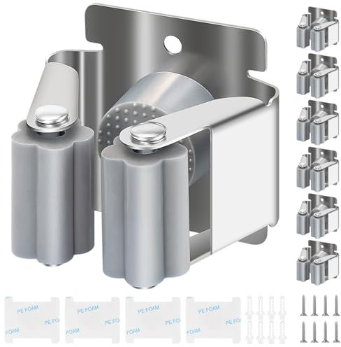 Kouclaa Besenhalterung Wand,Gerätehalter Edelstahl Gartengerätehalter Wandhalterung Selbstklebend Besenhalter Organizer für Küche Zuhause Badezimmer Garage (6 Silver)