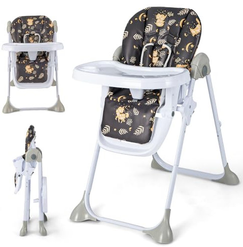 RELAX4LIFE Seggiolone Pappa per Bambini 6-36 Mesi, Seggiolone Portatile con Doppio Vassoio e 2 Ruote, Reclinabile a Sdraietta, Grigio (Marrone)