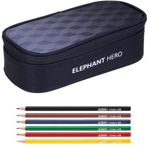 Elephant Mäppchen Mädchen Etui Federtasche Mäppchenbox groß Pennal Schülermäppchen Pencil case Box Large 12800 + 6 Stifte (Black Cube 12866)